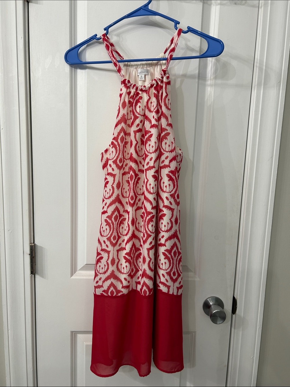 Charming Charlie Red and White Patterned Halter Dress